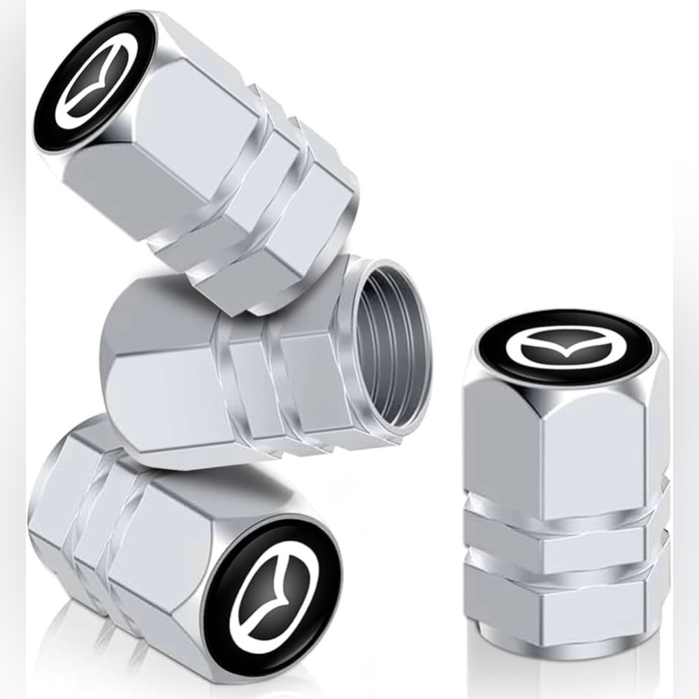 NWT 4 Pcs Black Metal Mazda Car Wheel Tire Valve Stem Cover
